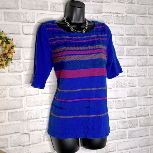 Lucky Brand Embroidered Shirt Top Loose Boho Hippie Size Large - Picture 1 of 6